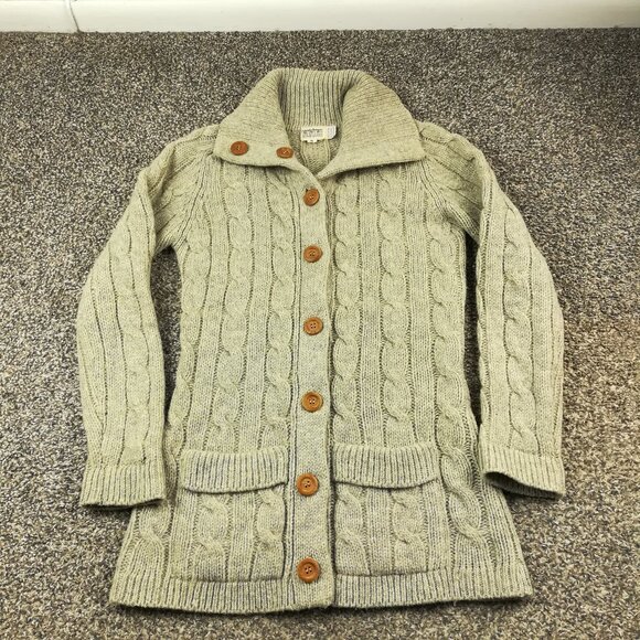 Vintage 70s Nordstrom Sweater Wool Cardigan Cable Knit Heather Gray Womens Small - Picture 1 of 8